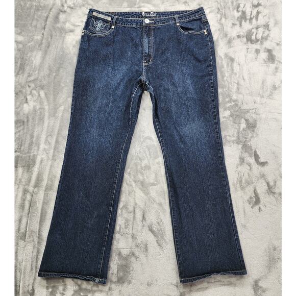 Village Jeans Womens 22 Blue Dark Wash High Rise Bootcut Stretch Denim Casual - Picture 1 of 16